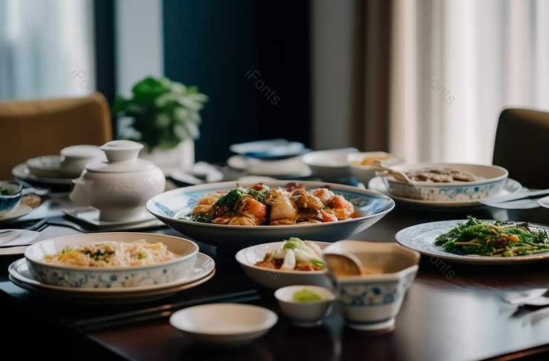亚洲家庭晚餐被提供并准备食用,高清,摄影图,摄影图片,图片大全,摄影图免费下载